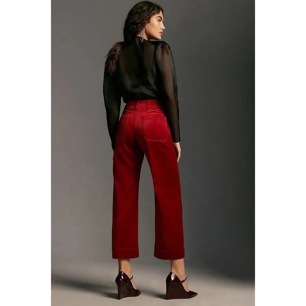 MAEVE NWT The Colette Velvet Crop Wide-Leg Pants Women Size 27 Red Anthropologie - Picture 2 of 8